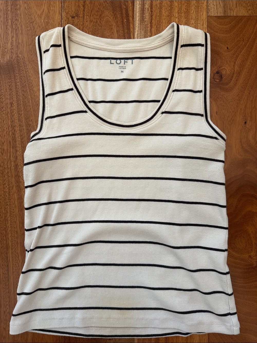 LOFT Cream & Brown Striped Knit Tank